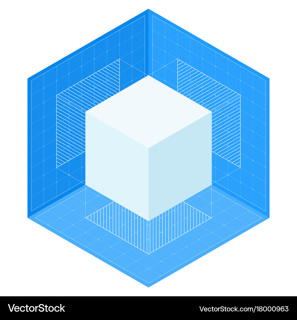 Isometric Cube Projections on Blueprint vector image