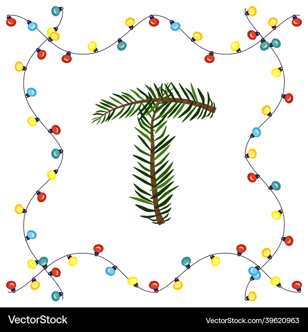 Letter t from green christmas tree Letter t from green christmas tree vector image
