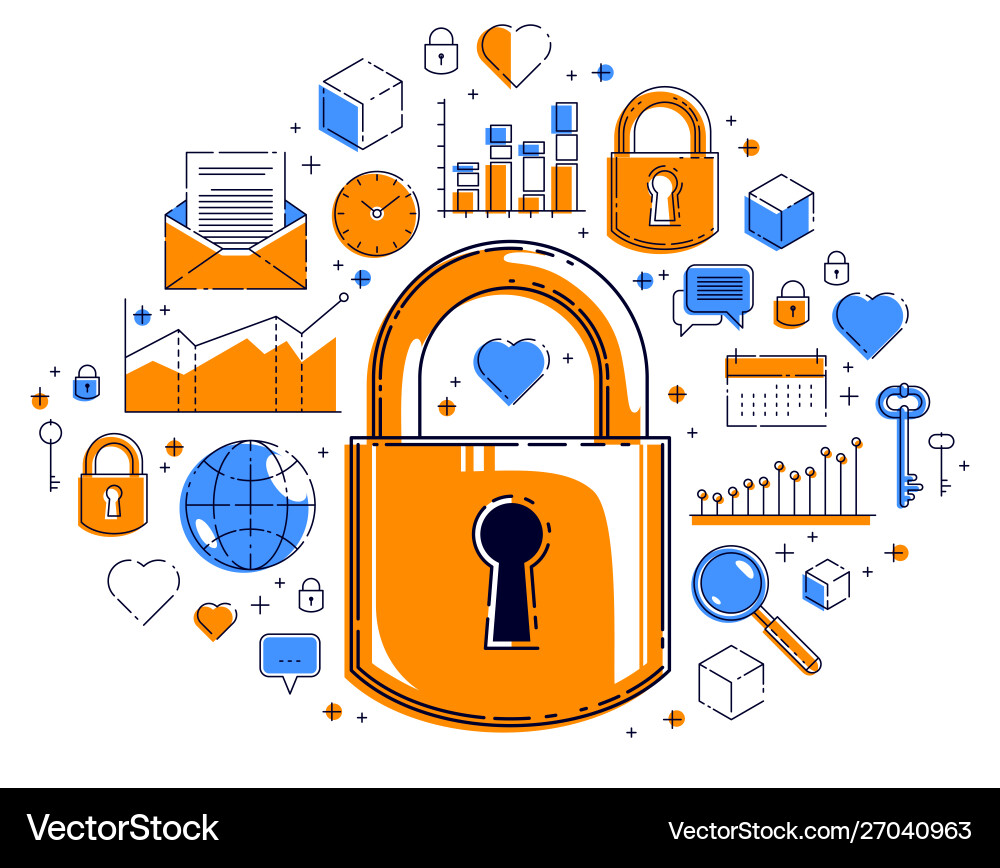 Padlock lock surrounded different icons set Padlock lock surrounded different icons set vector image