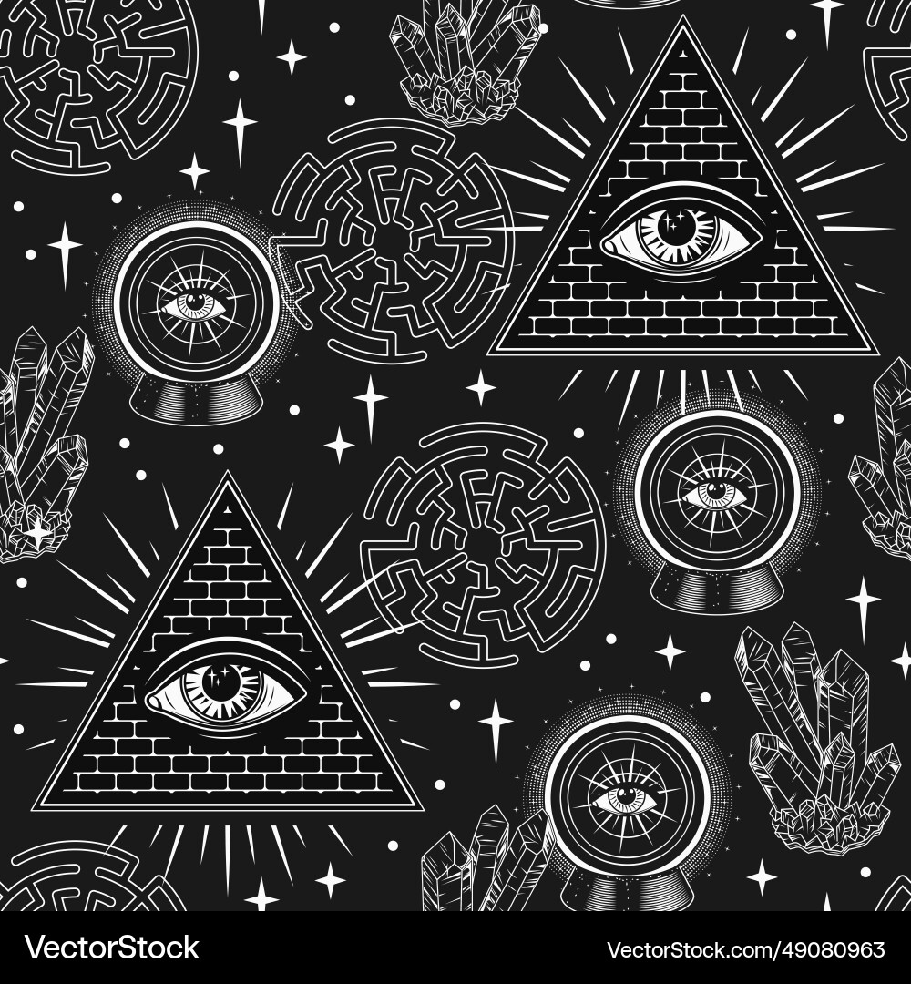 Pattern with all seeing eye mystic objects Pattern with all seeing eye mystic objects vector image