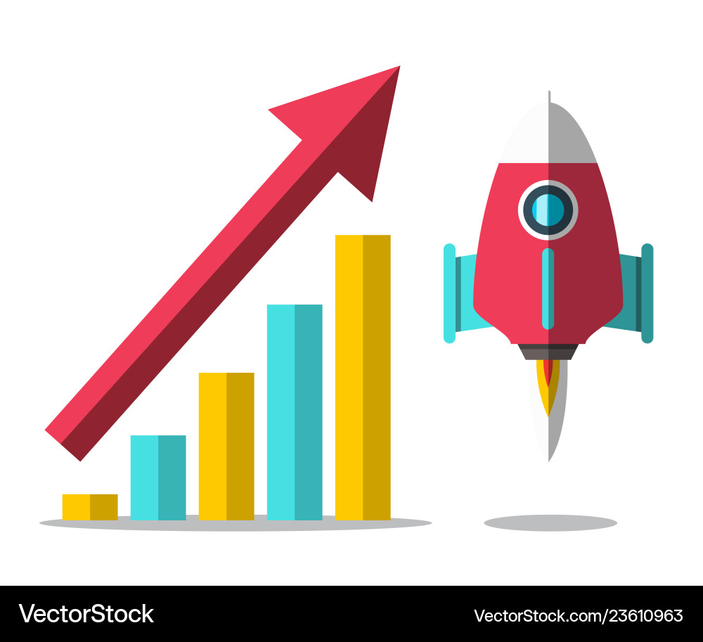 Rocket launch with arrow and success graph vector image