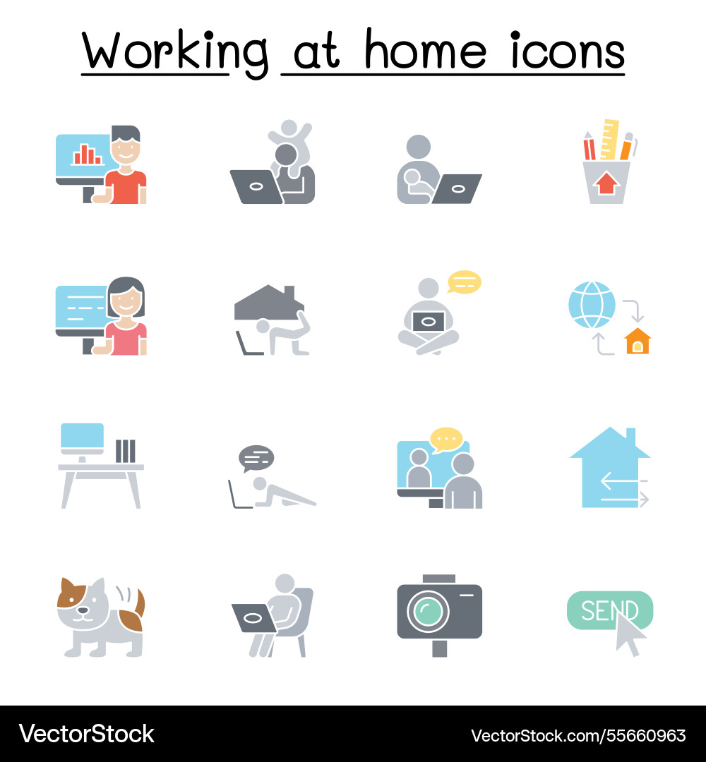 Work from home set in flat color style Work from home set in flat color style vector image