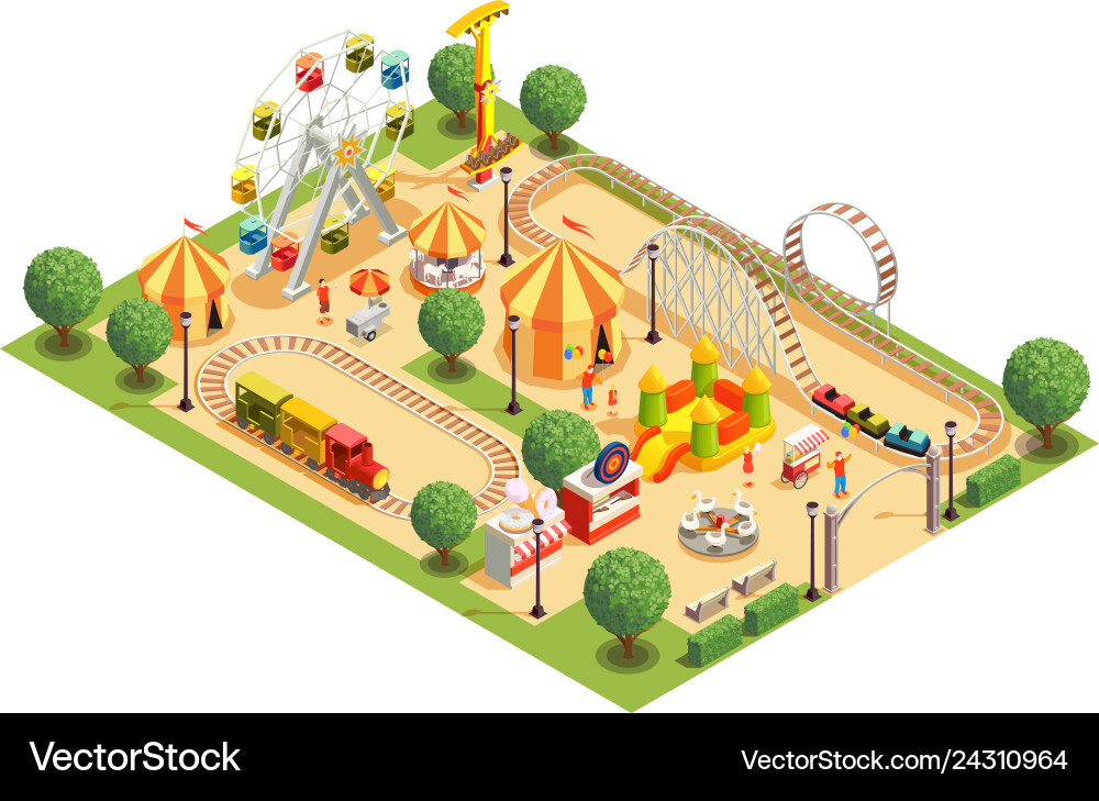 Amusement park isometric composition Royalty Free Vector