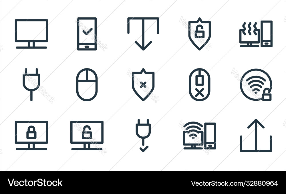 Computer hardware line icons linear set quality Computer hardware line icons linear set quality Vector Image