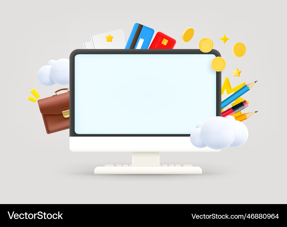 Computer monitor with business elements and blank Computer monitor with business elements and blank vector image