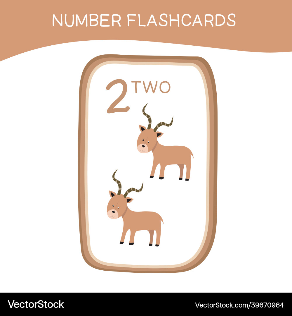 Cute number flashcards with animals set Vector Image