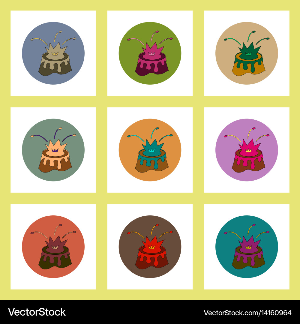 Flat icons set of volcano mountain top exploding vector image