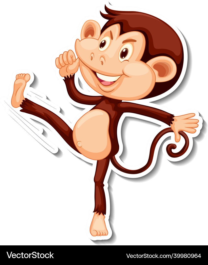 Funny monkey cartoon character sticker Royalty Free Vector