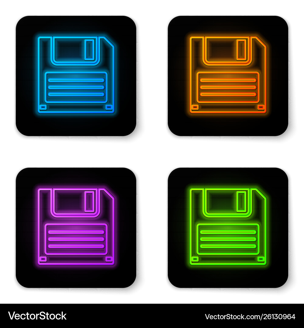 Glowing neon floppy disk for computer data Glowing neon floppy disk for computer data vector image