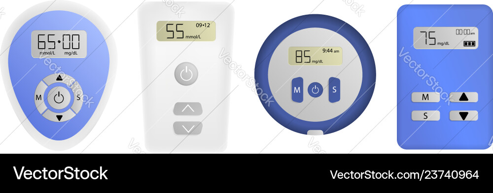 Glucose meter icons set realistic style Glucose meter icons set realistic style vector image