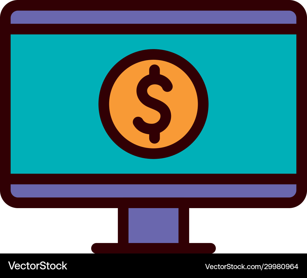 Isolated coin inside computer line and fill style vector image