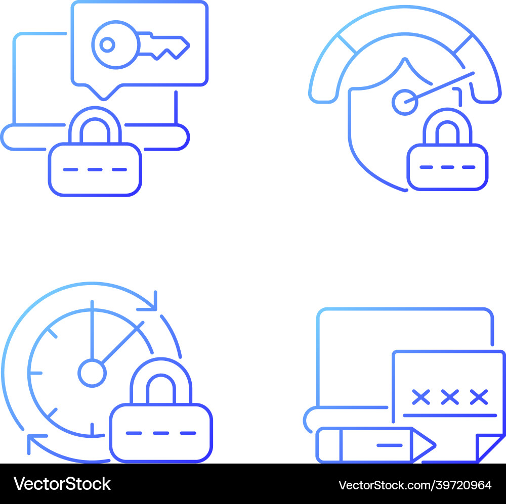 Laptop passwords gradient linear icons set Laptop passwords gradient linear icons set vector image