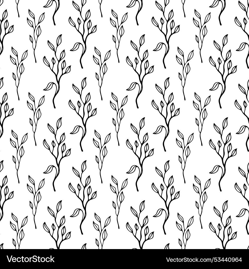 Leaves simple greenery seamless pattern with line Leaves simple greenery seamless pattern with line vector image