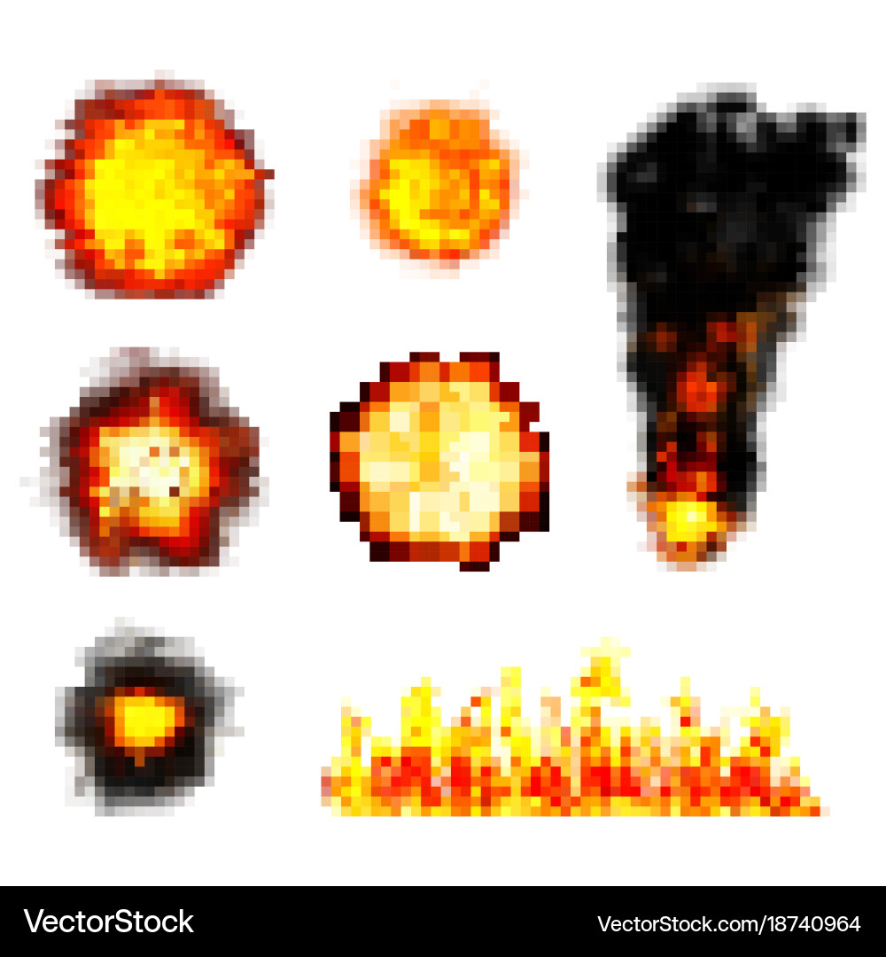 Pixel Explosions Retro Game Set vector image