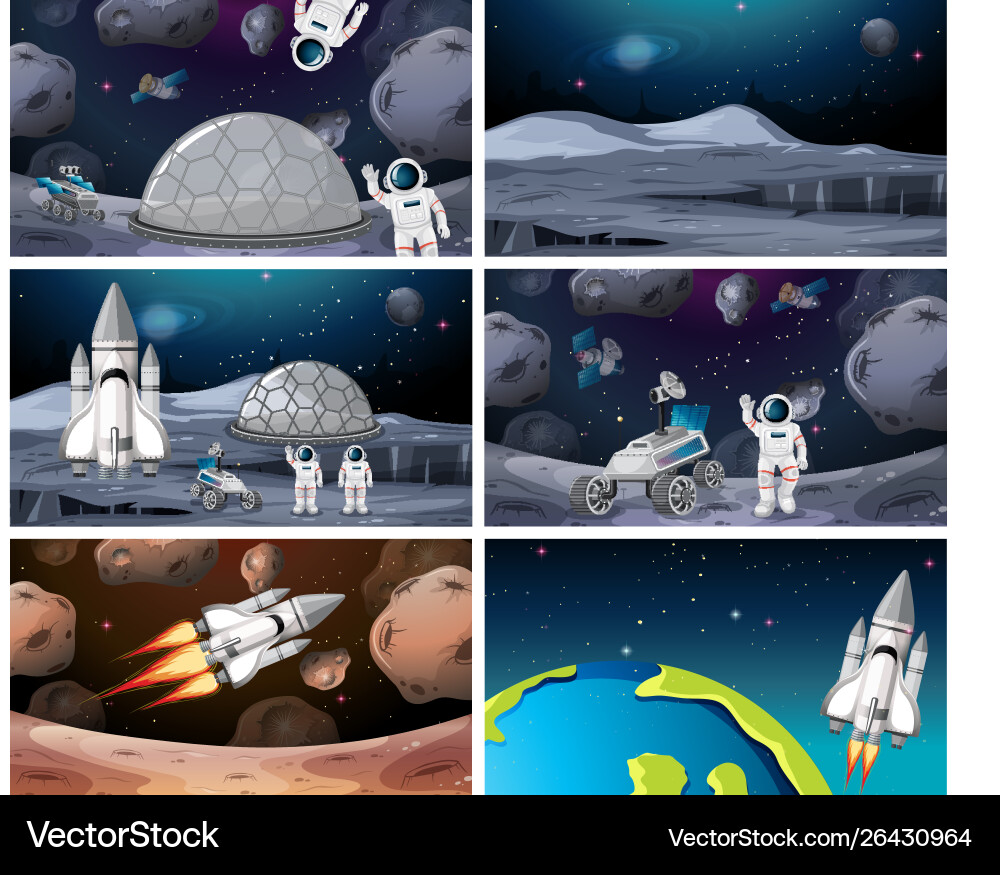 Set different astronaut and rocket scene Set different astronaut and rocket scene vector image