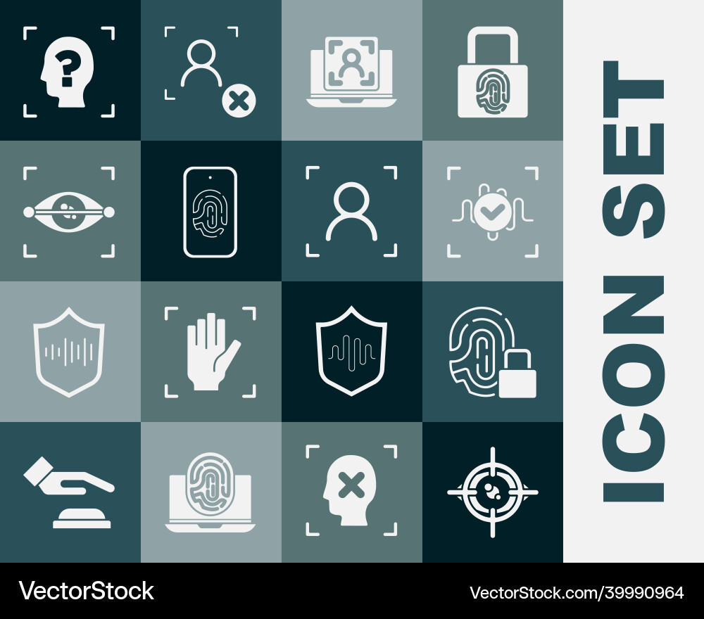 Set eye scan fingerprint with lock voice Vector Image