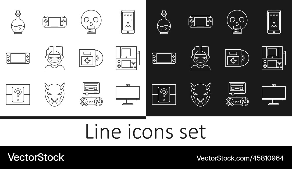 Set line computer monitor portable video game Set line computer monitor portable video game vector image