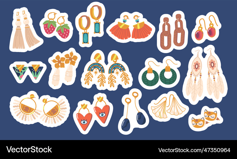 Set von Aufklebern mit stilvollen Ohrringen für jede Set von Aufklebern mit stilvollen Ohrringen für jede vektorbild