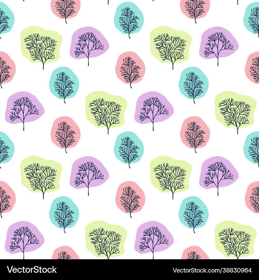 Trees liner style seamless pattern vector image