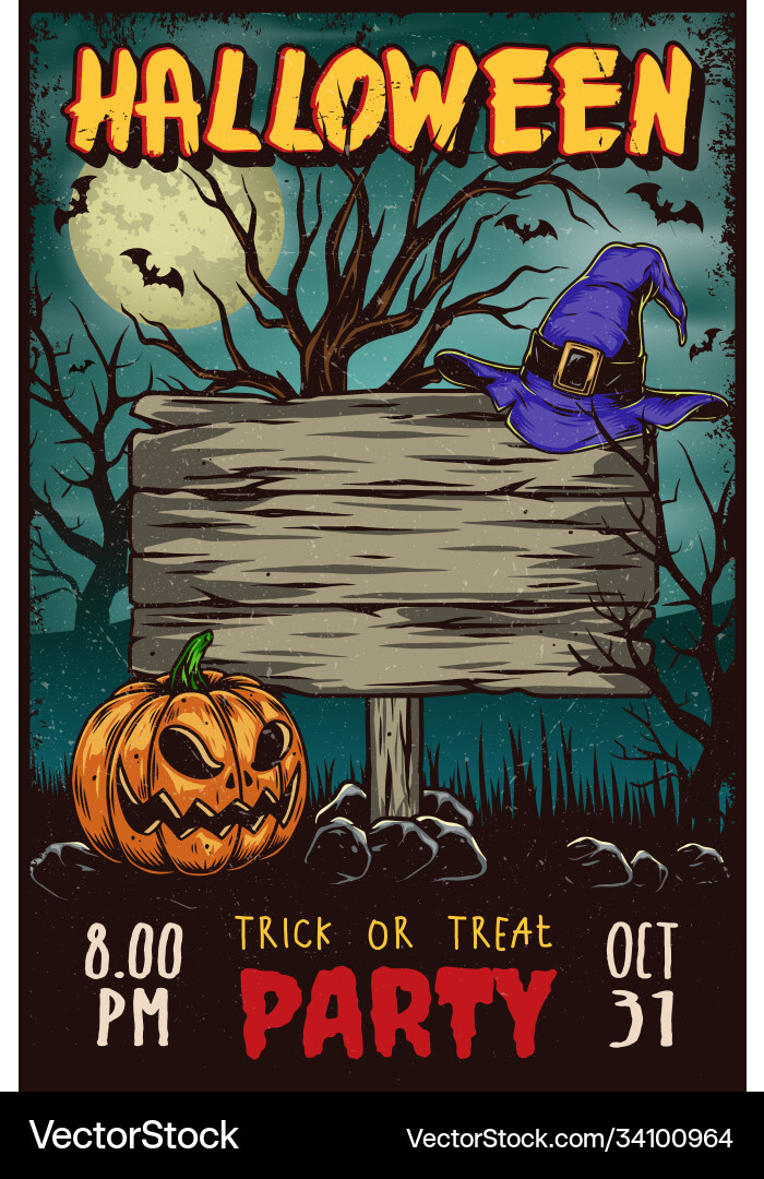 Vintage Halloween Party Poster Vector Image