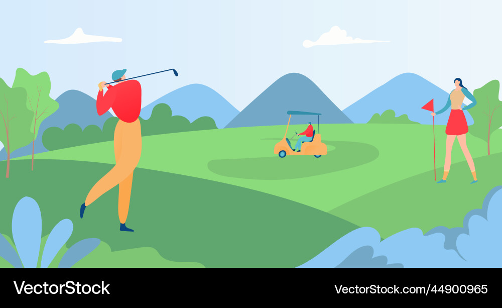 Golfer Playing on Green Course Vector Image