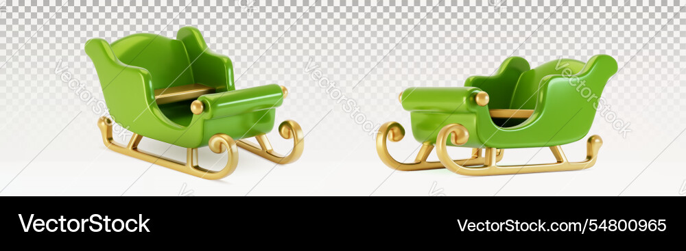 Grünes 3d Schlittenmodell mit metallischen goldenen Läufern Grünes 3d Schlittenmodell mit metallischen goldenen Läufern vektorbild