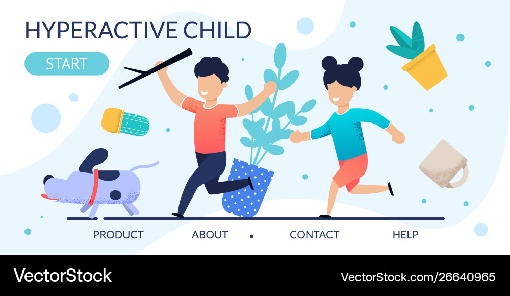 Hyperactive children problem behavior landing page vector image