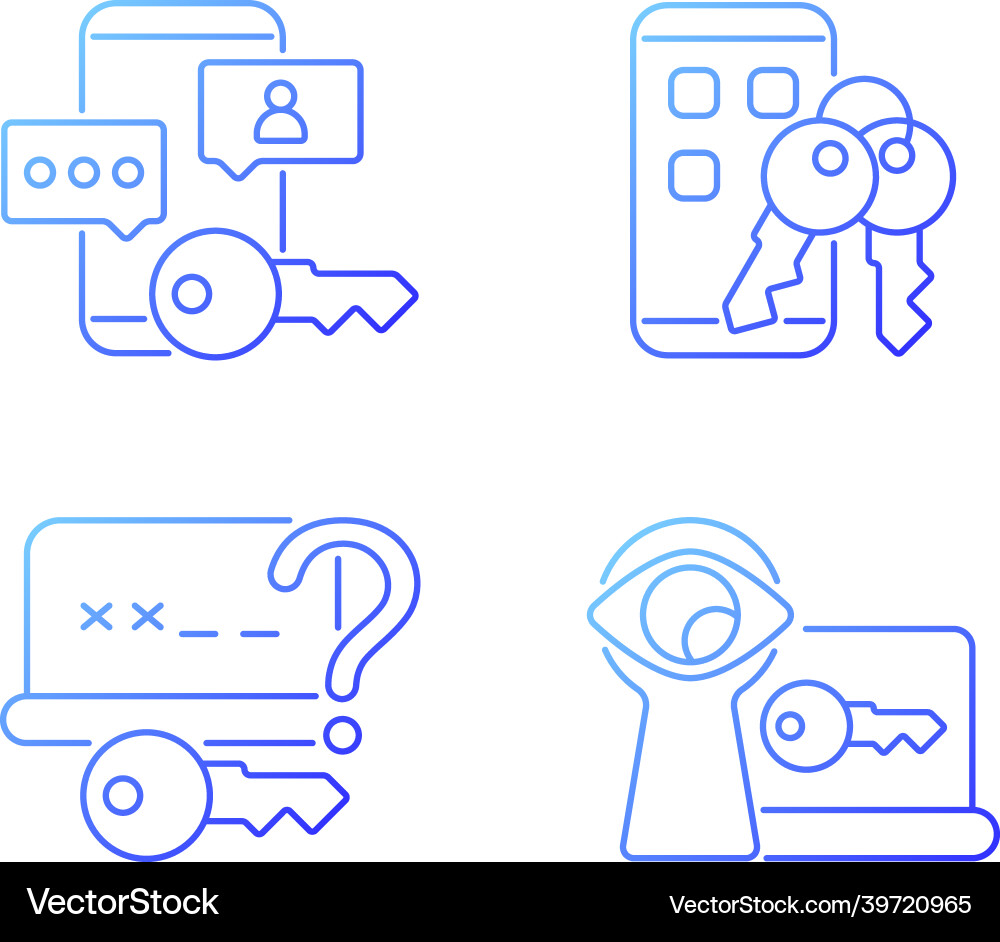 Password protection gradient linear icons set Password protection gradient linear icons set vector image