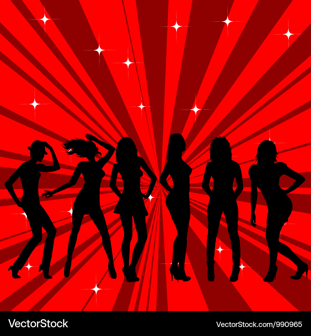 Silhouetted Dancing Girls - Nightclub Scene vector image