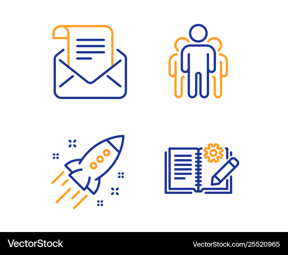Startup rocket group and mail newsletter icons vector image