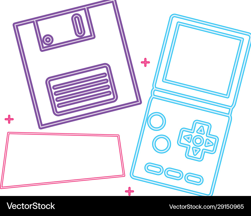 Video game handle with floppy disk nineties style Vector Image