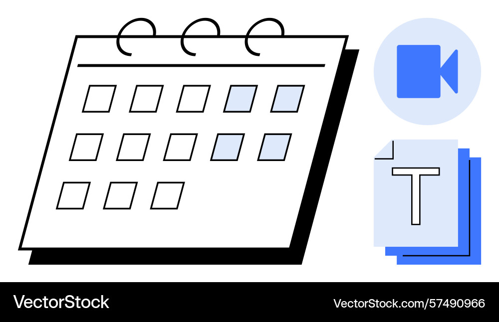 Calendar with events and media tools representing Calendar with events and media tools representing vector image