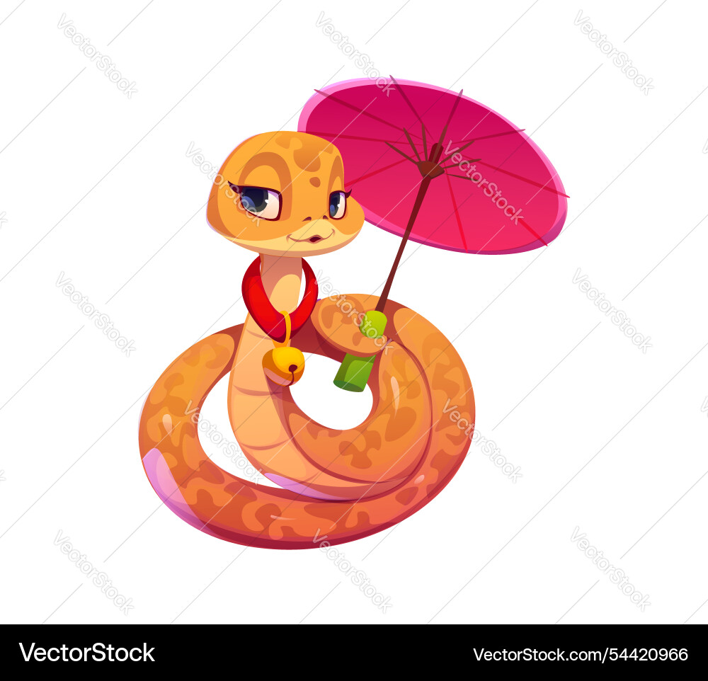Cute cartoon snake character holding a parasol Cute cartoon snake character holding a parasol vector image
