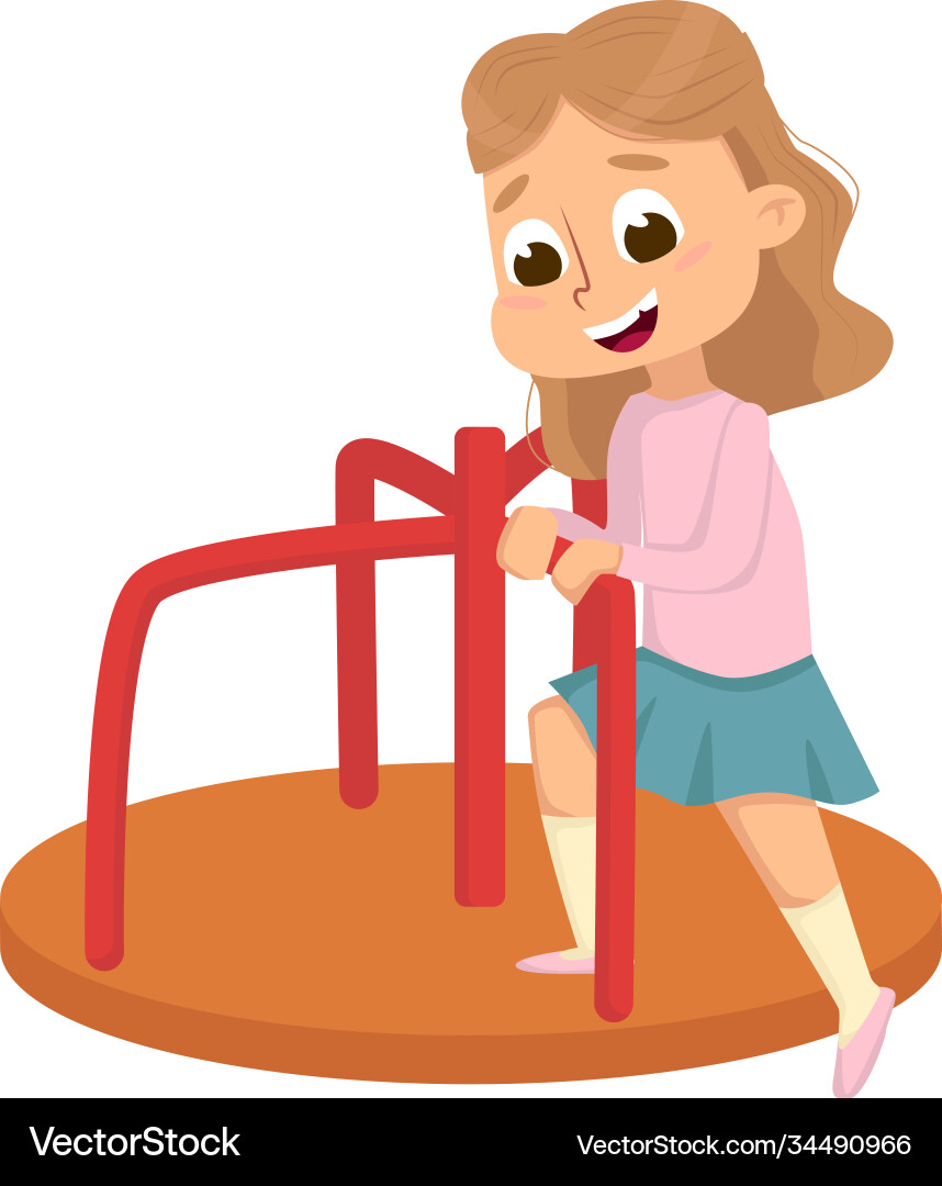 Cute girl playing merry go round kid having fun Cute girl playing merry go round kid having fun vector image