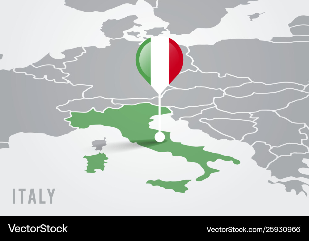 Europe Map with Italy Highlight & Pointer vector image