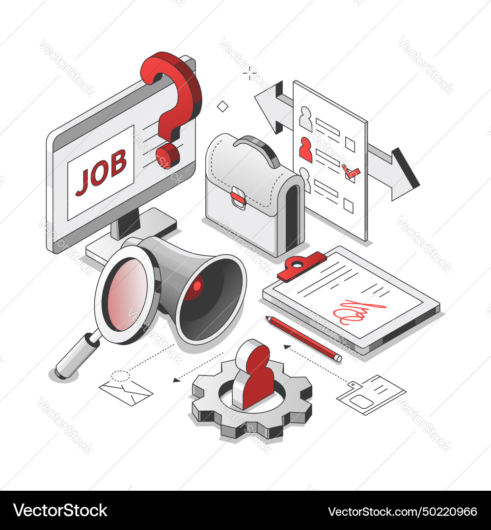 Jobsuche - isometrische rote und schwarze Linie Jobsuche - isometrische rote und schwarze Linie vektorbild