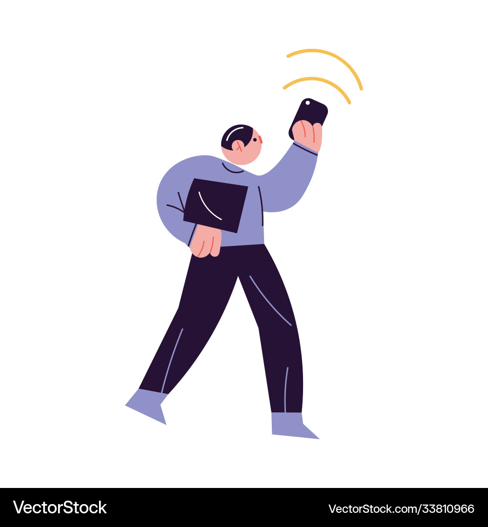 Man walking with smartphone and trying to catch 5g vector image