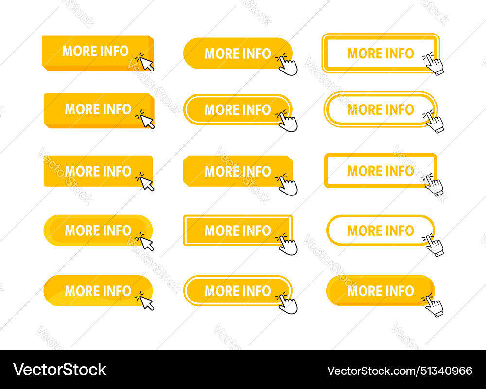 More info button with pointer clicking web More info button with pointer clicking web vector image