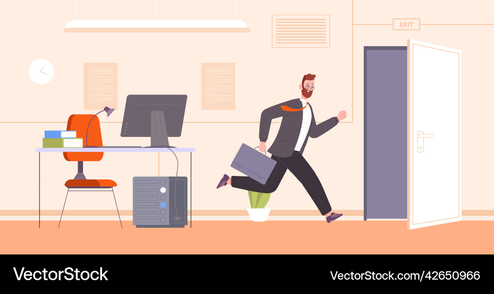 Office Worker Leaving with Suitcase Vector Image