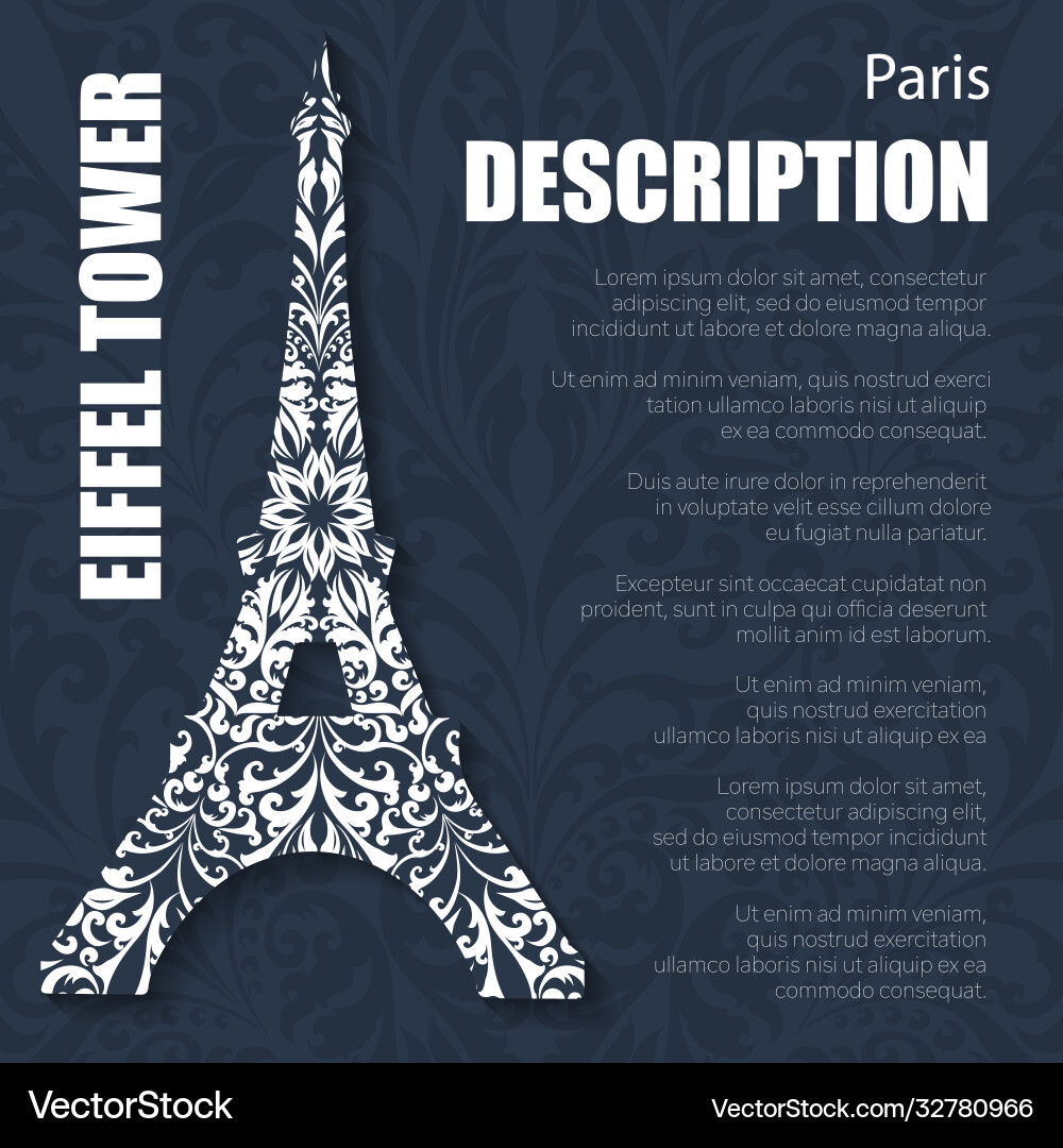 Retro boho floral pattern eiffel tower vector image