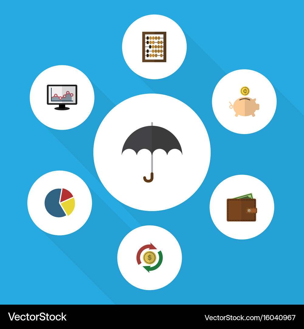 Flat icon incoming set of money box graph chart vector image