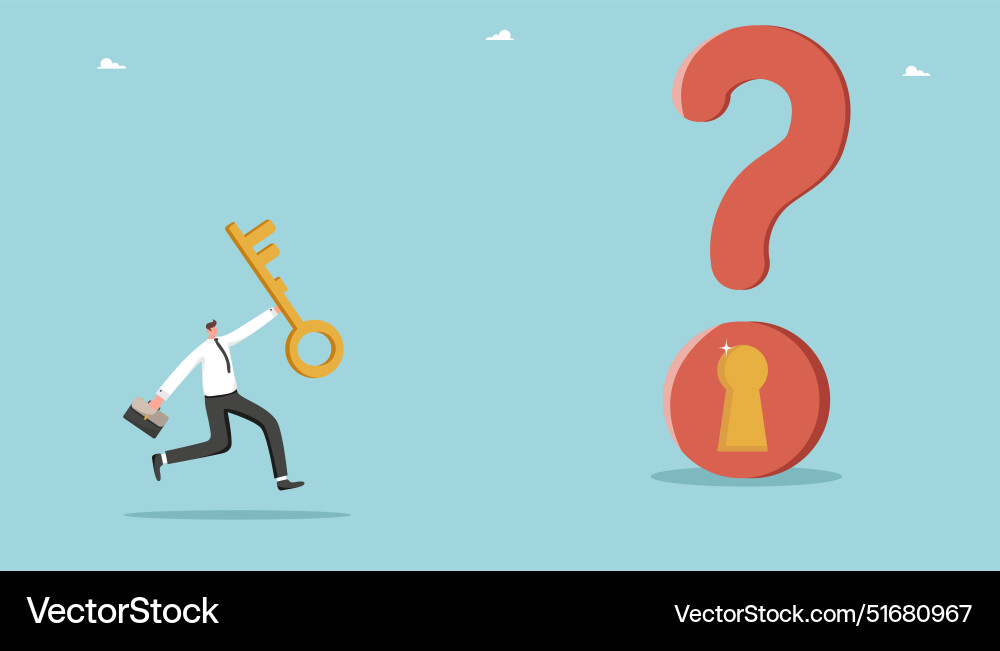 Man running with key to question mark Vector Image