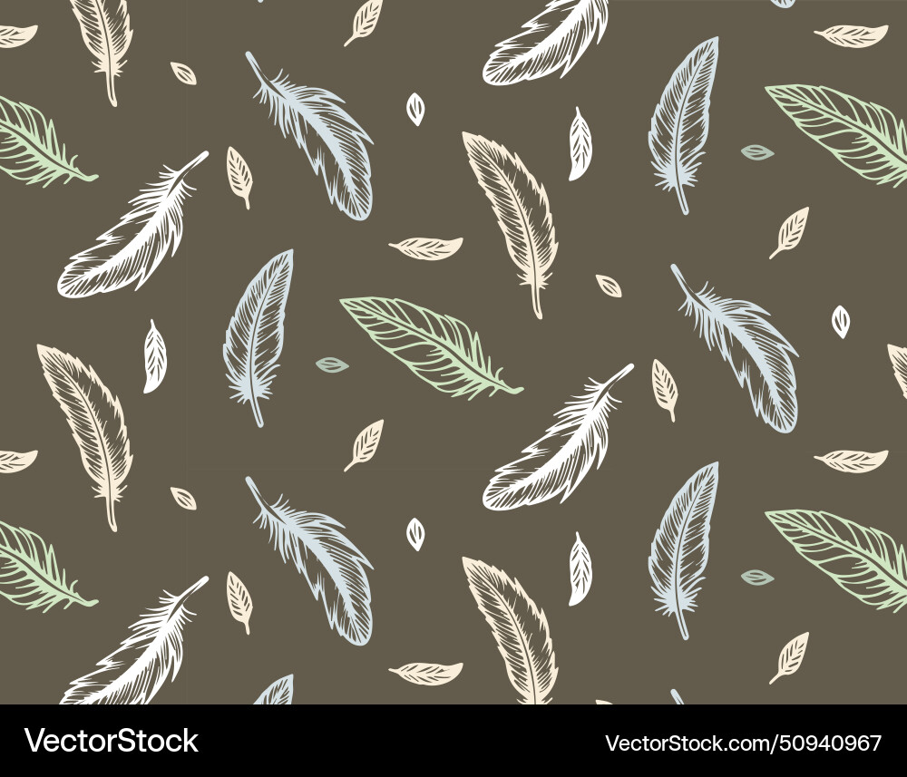 Seamless pattern with delicate feathers in doodle Seamless pattern with delicate feathers in doodle vector image