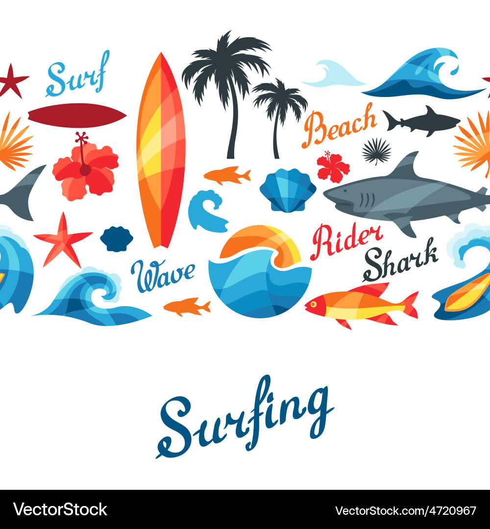 Seamless pattern with surfing design elements vector image
