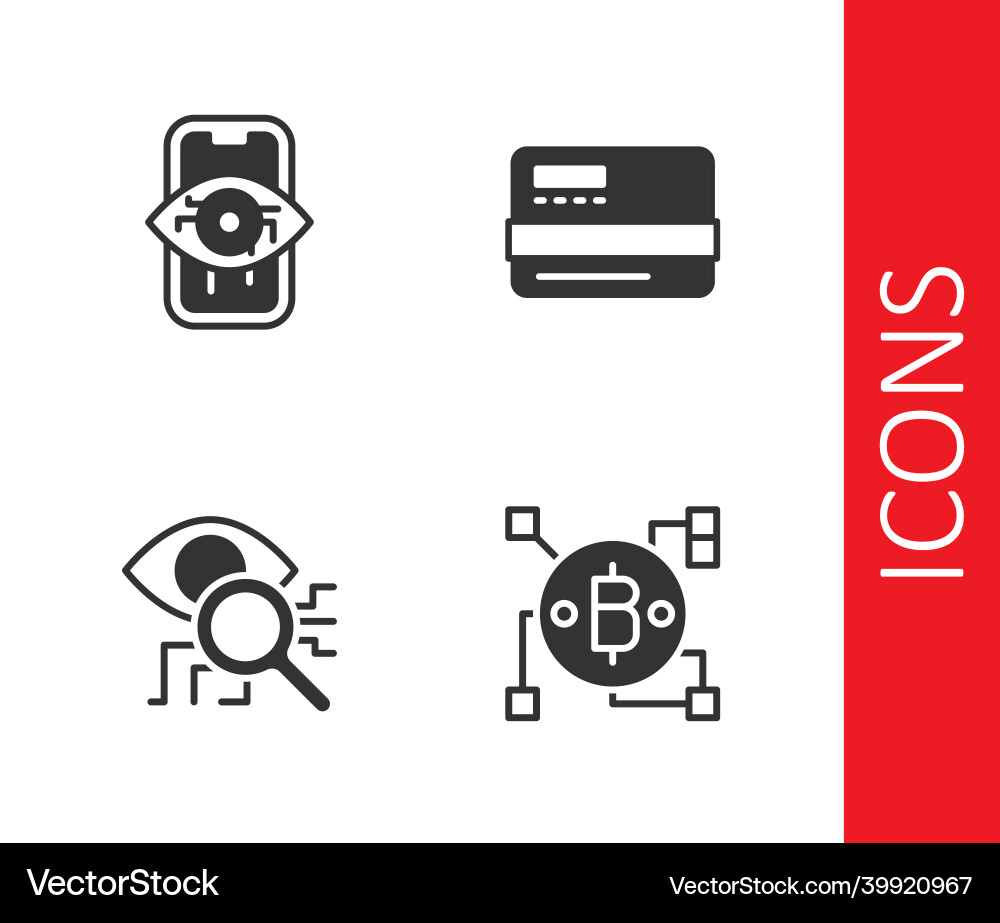 Set blockchain technology bitcoin computer vision Set blockchain technology bitcoin computer vision vector image