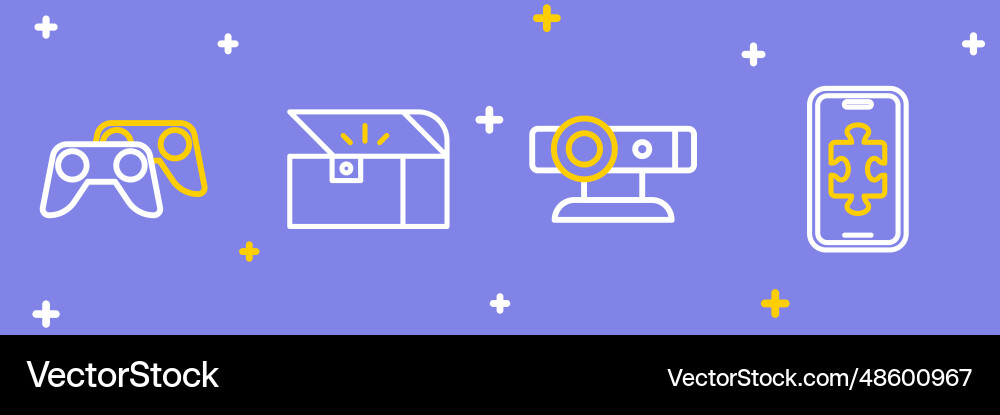 Set line mobile gaming web camera chest for game vector image