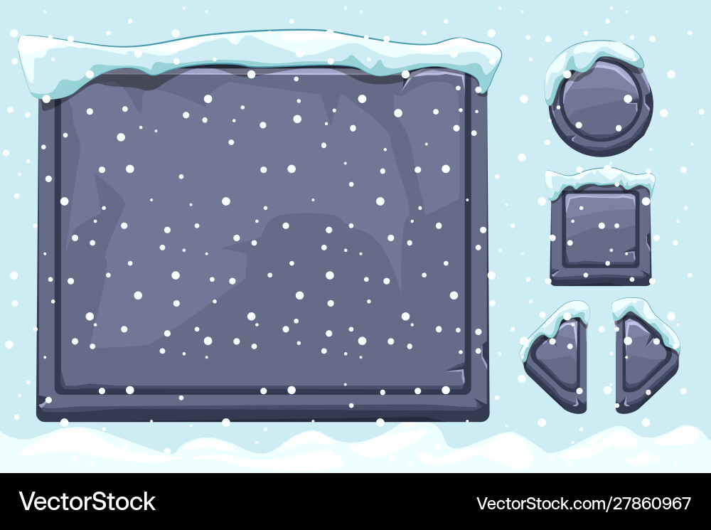 Snow covered stone assets and buttons for ui game vector image