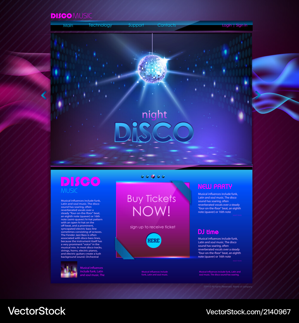 Web site template design disco background vector image
