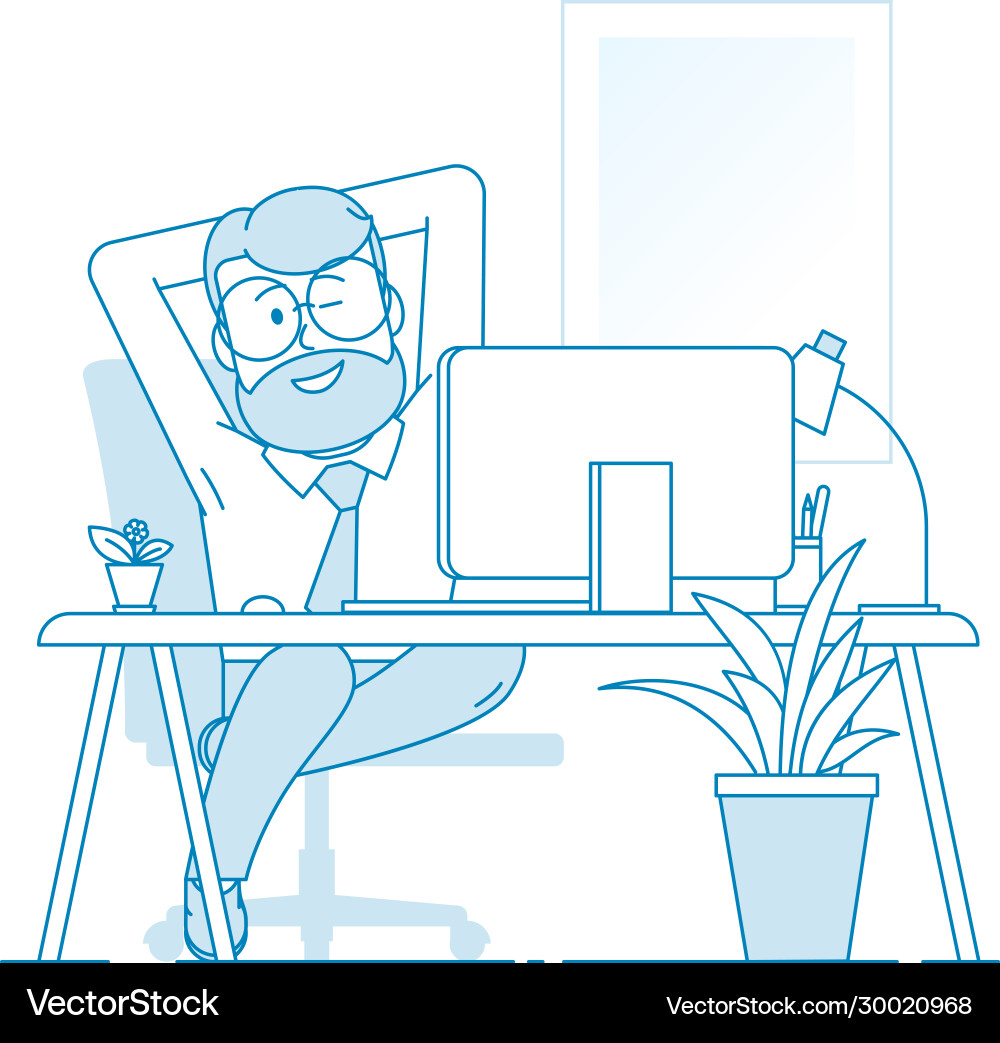 A contented man sits comfortably stretched out A contented man sits comfortably stretched out vector image