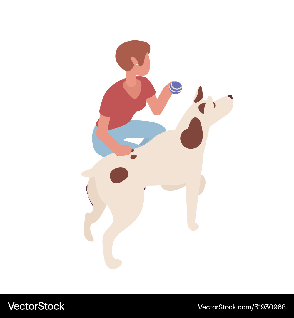 Adorable woman training dog isometric vector image